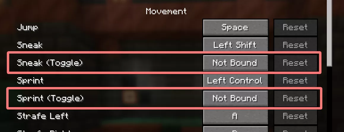 Movement section in controls